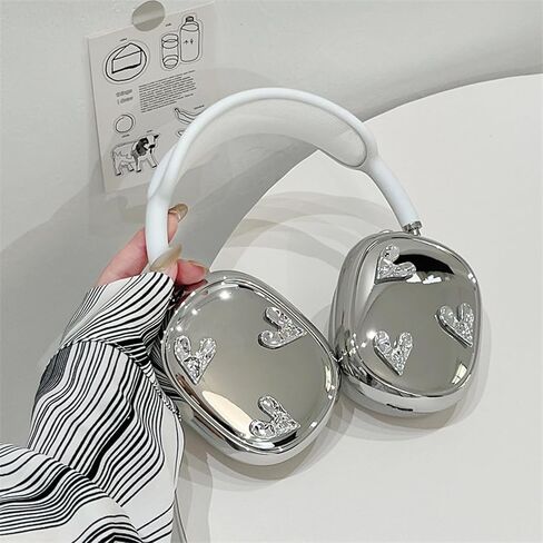 غطاء الحالة لـ AirPods Max ، TPU Cute Cond Cool Soft ، وغطاء Earcup القلوب المكعبات الفضية لـ Apple Airpods Max للنساء الغطاء الوقائي (قلوب التجاعيد ، والفضة) in Kuwait