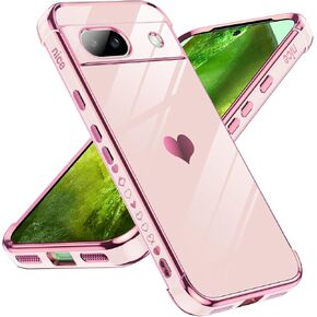 LeYi for Pixel 8A Case:（𝐍𝐨𝐭 𝐟𝐢𝐭 𝐏𝐢𝐱𝐞𝐥 𝟖） Full Camera Lens Protection, Love Heart Plating Girly Women Luxury Soft TPU Shockproof Case for Google Pixel 8A, Pink