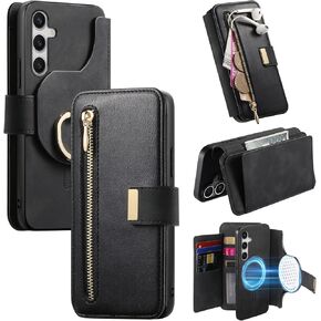 for Samsung Galaxy S25 Plus Wallet Case with Card Holder,Case for Galaxy S25 Plus with RFID Blocking for Women Men,Detachable Magnetic Kickstand Shockproof Case for Samsung Galaxy S25 Plus Black