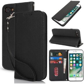 Jaorty for iPhone SE 3rd 2022/SE 2nd 2020 Phone Case Wallet with Wrist Strap,Wallet Case for iPhone 8/7 with Card Holder for Women,Cash Pocket PU Leather Magnetic with Kickstand,4.7" Matte Rose Gold