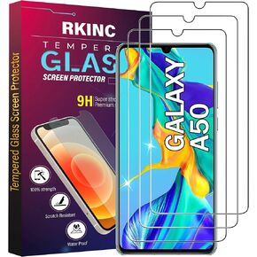 RKINC Screen Protector [3-Pack] for Samsung Galaxy A50, Tempered Glass Film Screen Protector, 0.33mm [LifetimeWarranty][Bubble-Free][Anti-Scratch][Anti-Shatter]