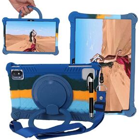 Tablet Case for TCL 10 Tab Max 10.36 inch 4G 9295G 9296G 9295,Soft Anti-Stress Silicone Case with Rotate Stand/Pencil Holder/Shoulder Strap/Pen for TCL 10 Tab Max 10.36inch (Colorful Blue)
