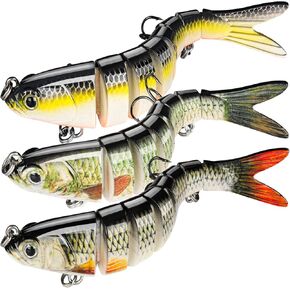 3PCS Fishing Lures Bass, Multi-Jointed Bass Fishing Lures and 2 Crank Baits for Bass Fishing, Slow Sinking Bass Lures, Top Water Freshwater and Saltwater Fishing Lures, Fishing Gifts for Men
