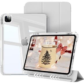 kenke Hybrid Case for iPad Pro 11 Inch 4th/3rd/2nd Generation (2022/2021/2020) with Pencil Holder, 2 in 1 Detachable Cover with Clear Transparent Back Shell, Auto Sleep/Wake, Gray