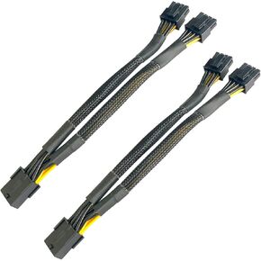 16 AWG GPU VGA PCI-e 8Pin PCI Express Graphics Video Card 8 Pin Female to Dual GPU 8(6+2) Pin Male Splitter Power Cord Braided Sleeved Cable 9-inches (2 Pack)