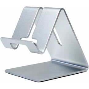 Cell Phone Stand Dock Cradle Holder for Use on Desk, Table or Counter. Compatible with All Android Smartphones, All iPhones and Most Tablets (Silver)