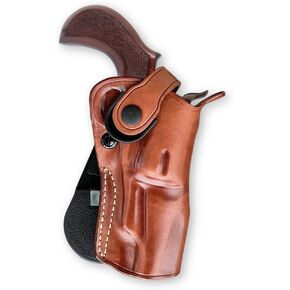 Premium Leather Paddle OWB Holster with Retention Strap, Fits Pietta 1860, 44 Caliber Snub Nose 3" Barrel, Fluted Cylinder Black Powder Revolver, Right Hand Draw, Brown Color #1582#