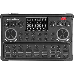 Live Sound Card, DSP Noise Reduction LED Breathing Light Display, Voice Changer Sound Board, Connection for Live Streaming and Recording