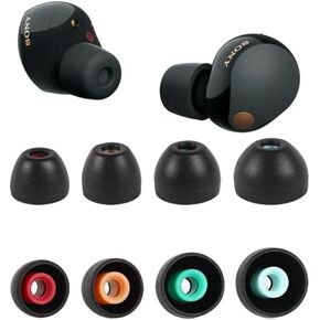 Zotech Replacement Silicone Eartips Set for Sony WF-1000XM4, WF-1000XM5 Earbuds, XS/S/M/L, 4 Pair, Black