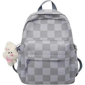 Selena Small Cosmetic Bag Checkerboard Mini Daypack with Accessories Kawaii Aesthetic Cute Backpack (with Accessories,Beige)