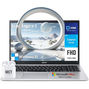 acer Aspire Laptop Computer 15.6, 15 inch FHD Notebook PC Laptop Microsoft Office Included Lifetime, Intel Celeron, 16GB DDR4 RAM|1TB SSD+128GB eMMC, Windows 11|USB-C|Ethernet|HDMI|10-Key Number Pad