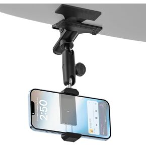 Metal Car Sun Visor Phone Holder for iPhone 16 15 14 13 12 11 Pro Max Android and All Smartphones, Car Cellphone Mount with 360° Adjustable Multifunctional Arm, 1/4'' Screw Camera Clamp