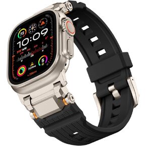 Adorve Rugged Band Compatible with Apple Watch Ultra 2/Ultra 49mm Band Men, Sturdy Silicone Sport Strap with Metal Connector for iWatch Series 10 46mm, Series 9/8/7 45mm, SE2/SE/6/5/4 44mm, 3/2/1 42mm