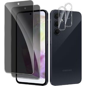[2+2 Pack] Privacy Screen Protector for Samsung Galaxy A35 5G, Anti-Spy Shatterproof Tempered Glass with Camera Lens Tempered Glass 9H Hardness Bubble Free Anti-Glare Case Friendly