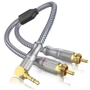 RCA to 3.5mm Cable 90 Degree 3.5mm to 2RCA Stereo Y Splitter Right Angle AUX to RCA Cable-Grey (Audiophile Version, 6ft/2M)