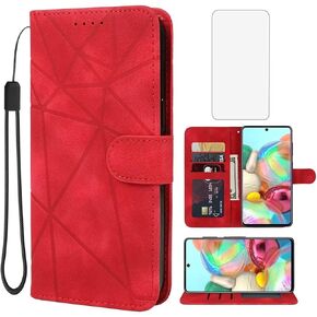 Case for Galaxy A71 5G Case, Samsung A71 5G A716U Wallet Case with Tempered Glass Screen Protector, Skin Feel Leather Flip Credit Card Holder Stand Phone Cover for Samsung Galaxy A71 5G Red