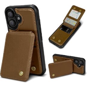Wallet Case for iPhone 16 Case with Card Holder (6.1"), PU Leather Card Holder Case with RFID Blocking, 4 Card Slots for Credit/ID Cards & Cash, Sleek Design for Women & Men, Brown
