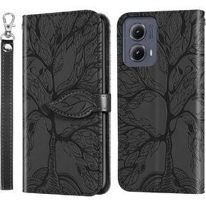 Case for Moto Edge 2024 Protective Flip Wallet Case Folio Book PU Leather Phone Case with Card Holder Lanyard Magnetic Closure-Black