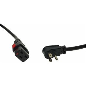 Locking IEC320-C19 Power Cord, 14AWG, 5-15P Flat Plug, 10ft Heavy Duty, SJTOW Cable for Appliances, Data Centers, PDUs, Medical/Network Equipment, Black