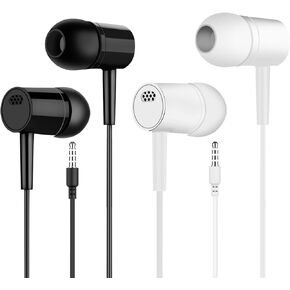 Wired Earcups, Wired Headphones with Noise Cancelling Ear Cups, Bass Enhancement, Compatible with All 3.5mm Jack Devices, Call Function for iPhone and Android - 2 Sets (Black & White)
