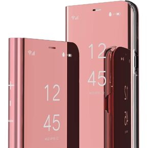 Samsung Galaxy Note 20 Case Slim Mirror Design Clear View Flip Bookstyle Ultra Slim Protecter Shell with Kickstand Protective Cover for Samsung Galaxy Note 20 Mirror PU Rose Gold