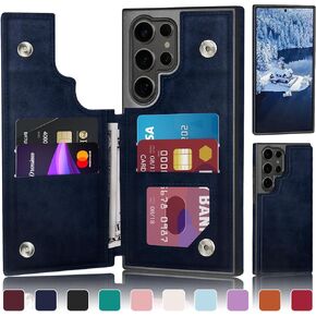 Designed for Samsung Galaxy S23 Ultra Case Wallet with Card Holder, [Magnetic Clasp Folio Cover] [RFID Blocking Leather Protection] Shockproof Women Men Cases for Samsung S23 Ultra Dark Blue
