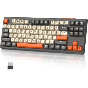FELICON M87 Wireless Keyboard, Dual Mode Bluetooth/2.4Ghz, 87 Keys TKL Rainbow Backlit, PBT Round Kecaps, 4000mAh Rechargeable Mute Membrane Keyboard for MAC/Win - Twillight