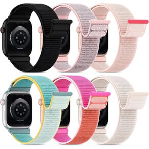 6 Pack Sport Nylon Loop Bands Compatible with Apple Watch Band 40mm 41mm 38mm 42mm 44mm 45mm 46mm 49mm for Women Men,Stretchy Breathable Braided Straps for iWatch Series 10 9 8 7 6 5 4 3 SE Ultra