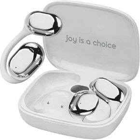 MyJoy Air Open-Ear Earbuds, Wireless Bluetooth Open Earbuds with Microphone for Work & Workouts, Sweatproof Multi-Touch Open Earphones with LCD Panel Display, White