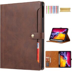 Flip Case for Apple iPad Air 13 2024 M2/ iPad Pro 12.9" 2022/2021/2020/2018, Pencil Holder Smart Cover Auto Sleep Wake Protective Documents Pocket Stand Snap Closure Case for iPad Air 13 Inch, Coffee