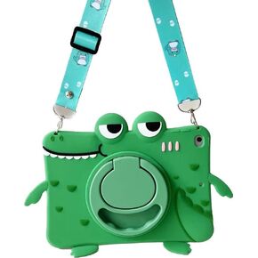 for Samsung Galaxy Tab S6 Lite 10.4 Inch 2022/2020 Model (SM-P610/P613/P615/P619) Case, with Rotating Cartoon Kickstand and Shoulder Strap Silicone Protective Case, Cute Crocodile Case for Kids