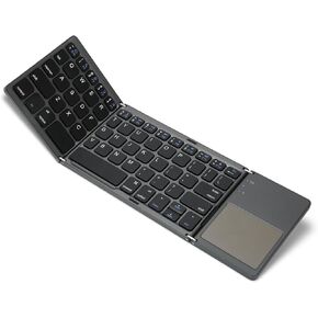 Folding Bluetooth Keyboard, Pocket Size Portable Keyboard with Sensitive Touchpad, Rechargeable Full Size Ultra Slim Foldable Travel Keyboard for iOS for Android