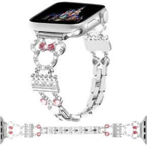 Metal Band Compatible with Apple Watch 38mm 40mm 41mm 42mm 44mm 45mm 46mm 49mm, Bling Diamond Jewelry Metal Strap Dressy Fancy Cute Bracelet Wristband for iWatch Series 10 9 8 7 6 5 4 3 2 1 SE