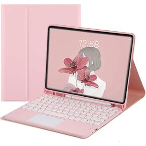 غرفة مفاتيح اللاسلكية الفارغة الغرفة اللاسلكية ووسادة اللمس مع علبة iPad 10.2 بوصة ، لعام 2018 Gen 6th iPad ، 2017 Gen 5th iPad ، 2016 iPad Pro ، iPad Air/iPad Air2 ، لوحة المفاتيح اللاسلكية وحامل القلم الرصاصي ، الوردي
