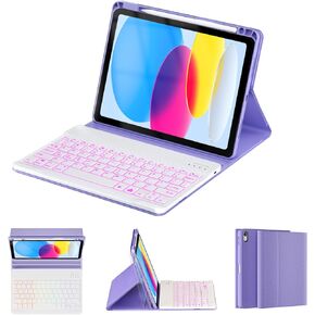 Oyeeice for iPad 10th Generation مع لوحة المفاتيح 10.9 بوصة - 7 ألوان خلفية لاسلكية لوحة مفاتيح مفاتيح قابلة للفصل مع حامل قلم رصاص لـ iPad 10th Gen 2022 - Purple