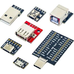 USB to DIP Adapter Board Kit USB Type A B C Mini Micro Breakout Board 0.1" Output Connector (7 PCS)