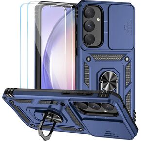 for Samsung Galaxy A35 5G Case with HD Screen Protector & Rotated Ring Kickstand, [2 in 1] Heavy Duty Shockproof Phone Case for Galaxy A35, A_Camera_Cover_Blue