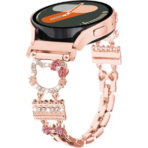 Cute Metal Bracelet Band Compatible with Galaxy Watch 7 6 5 4 FE Band 40mm 44mm/Watch 6 4 Classic/Active 2/Watch 5 Pro Band 45mm Women, 20mm Bling Diamond Jewelry Metal Strap Dressy Fancy Wristband