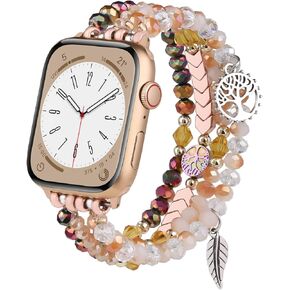 MOFREE Beaded Bracelet Compatible with Apple Watch Band 38mm/40mm/41mm/42mm（Series 10） 9/8/7/SE/6/5/4/3/2/1 Women Fashion Handmade Elastic Stretch Strap for iWatch Bands Replacement