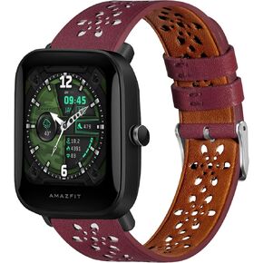 Leather Watch Band Compatible With Amaz Fit Gts/Gts2/ Gts 3/Gts 2e/Gts 2 Mini/Gts 4 Mini/Gts 4/Gtr Mini, 20mm Breathable Hollowed-Out Quick Release Wristband for Amaz Fit Bip u Pro/Bip/Bip Lite/Bip s/Bip s Lite/Bip u Bip 3/Bip 3 Pro for Women Men