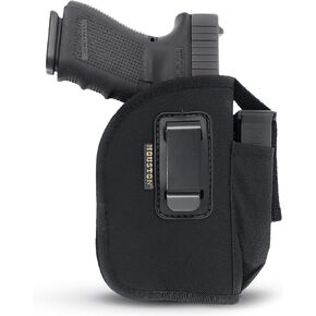 IWB and OWB Tactical Holster - Gun + Mag Pouch by Houston - with Metal Clip - Fits: M&P 9 mm, Ruger, Springfield, Sig, S&W, Taurus, Beretta, H&K with Small Laser - Lined Inside for Gun Protection