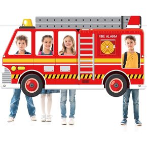 Firetruck Shaped Photo Prop Selfie Frame Party Decor 78x41In Large Fabric Firefighter Photo Booth Props Fireman Photo Background Fire Truck Banner Backdrop Sign Birthday Baby Shower Party Supplies