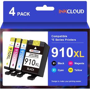 INKCLOUD 910XL Ink Cartridges for HP Printers Replacement for HP 910XL Ink Cartridges Combo Pack to Work with HP OfficeJet Pro 8020 8025 8028 8035 Printers 4 Pack