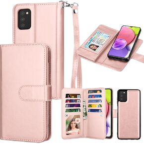 Takfox Galaxy A03s Case, for Samsung Galaxy A03s Wallet Case, with Credit Card Holder Slots Folio Flip Cover PU Leather [Kickstand] Detachable Magnetic Phone Case & Strap for Samsung A03s-Rose Gold