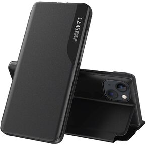 Case for iPhone 16 Pro, iPhone 16 Pro Case Clear View Leather with Kickstand Magnetic Flip Phone Case Women Men Shockproof Protective Cover for iPhone 16 Pro 6.3 inch,Windows Black