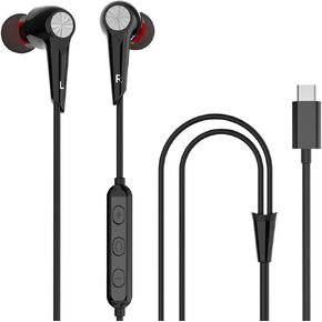 USB C Headphones, C Type Earbuds, in-Ear Wired Headphones with Mic and Volume Control for iPhone 15 16 Pro Max Plus Google Pixel Xiaomi Oneplus Sony MacBook Black