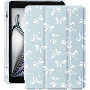Idocolors Kawaii Pink Bow Pad Case for iPad 10th Generation, Clear TPU Stand Back Cover with Pencil Holder, for 10.9 Inch iPad 2022 Pink Auto Wake/Sleep Adjustable Protective Case