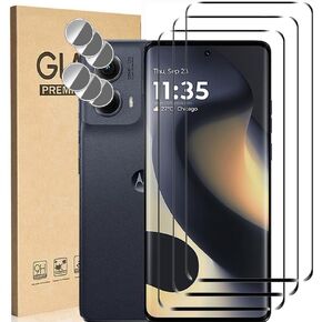 [3+3 Pack] Compatible for Motorola Moto Edge (2024) Tempered Glass Screen Protector + Camera Lens Protector, 9H Hardness Anti-Scratch No Bubble Screen Protector Film for Moto Edge 5G 2024 6.6"