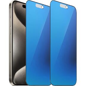 2 Pack Matte Anti-Blue Privacy Tempered Glass for iPhone 15 Pro Max Anti-glare Anti-Spy Screen Protector Anti-Peeping Film Electroplated Blue 6.7 inch