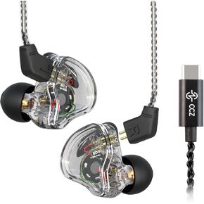 keephifi CCZ Melody USB C Headphones 1BA+1DD Dynamic Hybrid Wired Earbuds Rich HiFi Bass Earphone Type-C Earphones IEM for Runing Working(Clear, USB C Without Mic)